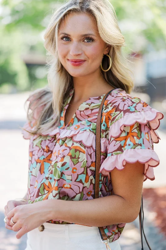 British Style Way Back When Pink Floral Blouse