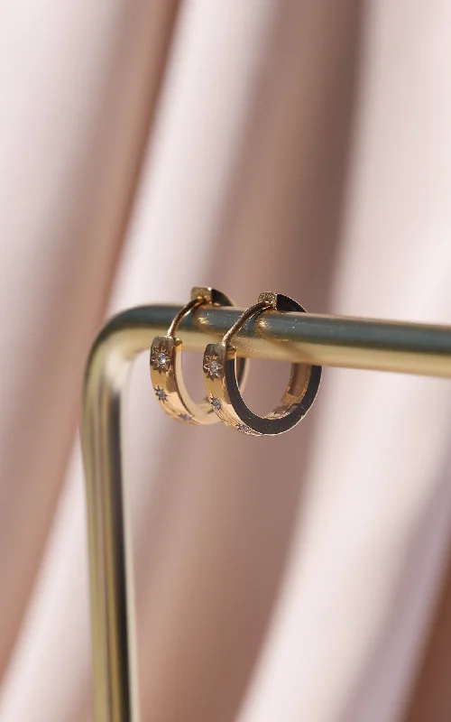Street Fashion Ivie Hoop Earrings - Gold Half Star Diamante