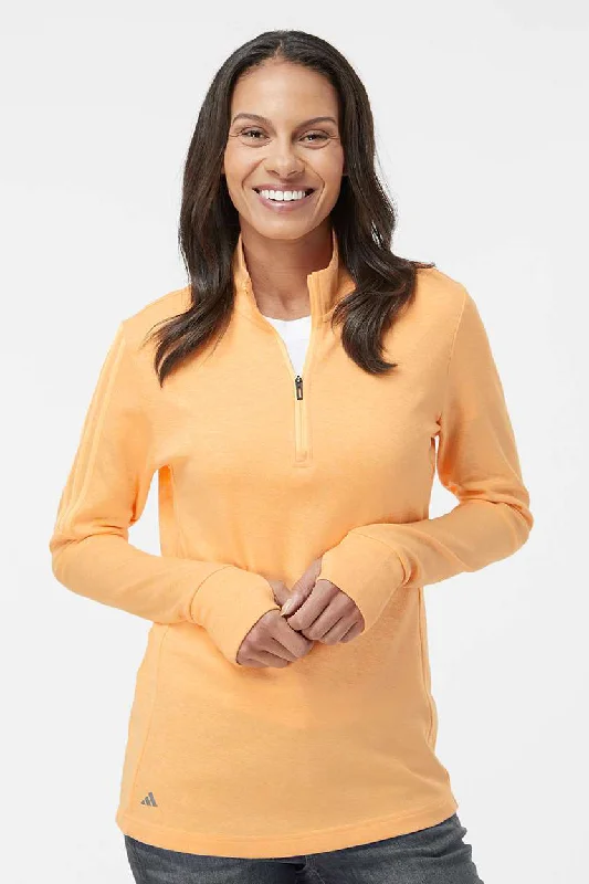 Breathable Design Adidas Womens 3 Stripes Moisture Wicking 1/4 Zip Sweater - Acid Orange Melange Breathable Design Adidas Womens 3 Stripes Moisture Wicking 1/4 Zip Sweater - Acid Orange Melange