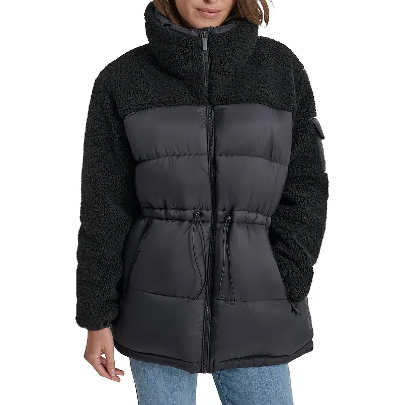 Bright Colors DKNY Womens Faux Fur Quilted Puffer Jacket