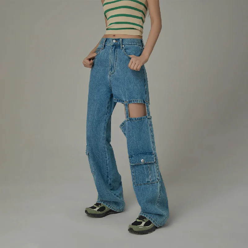 Cozy Chic Trends Straight High Waisted Leg Cutout Denim Jeans