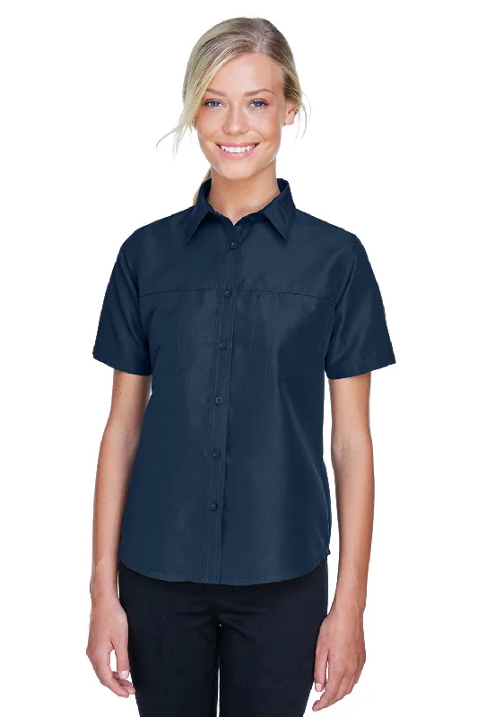 Sports And Leisure Harriton Womens Key West Performance Short Sleeve Button Down Shirt w/ Double Pockets - Navy Blue Sports And Leisure Harriton Womens Key West Performance Short Sleeve Button Down Shirt w/ Double Pockets - Navy Blue