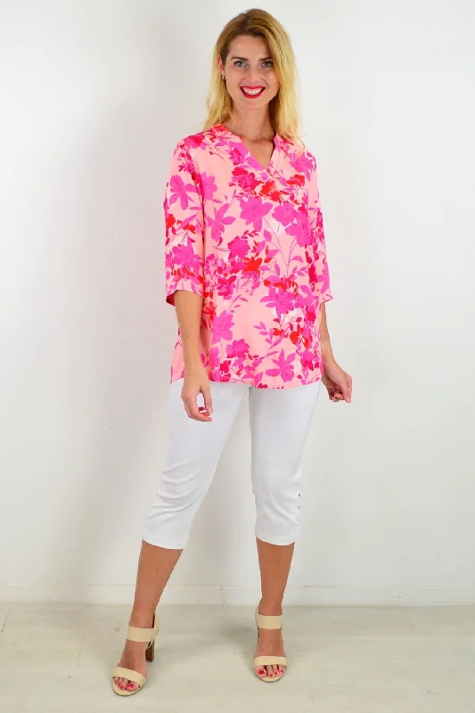 Slim Fit Pop Of Colour Floral Tunic Top