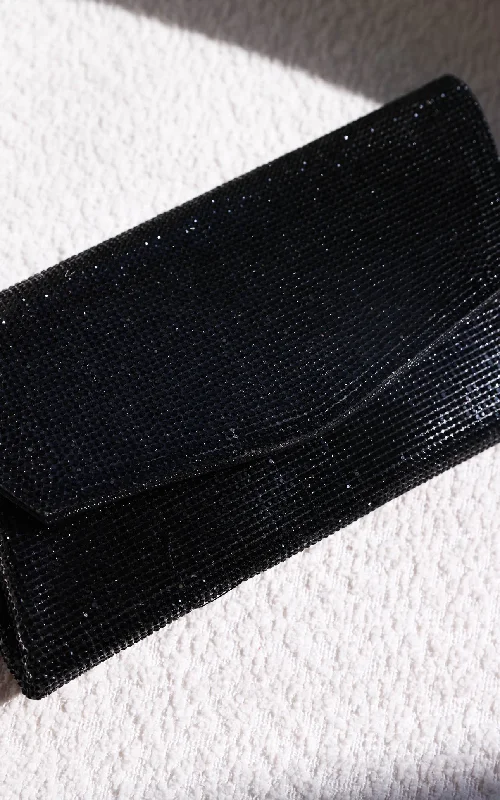 Celebrity Style Winona Rhinestone Clutch Bag - Black