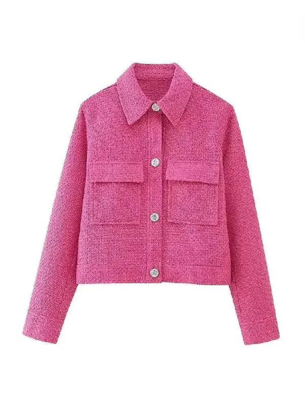 High Street Fashion Vintage Women Cropped Tweed Jacket