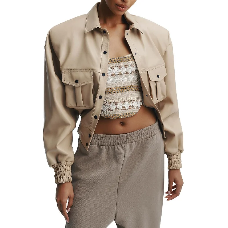 Economic Outlook The Mannei Womens Parla Collar Leather Bomber Jacket