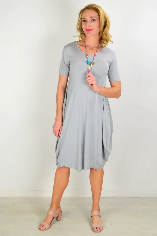 Spring Fashion Grey Short Sleeve Modal Tunic Dress