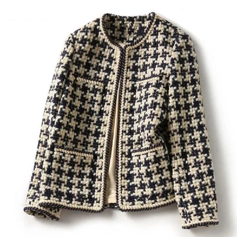 Luxury Classic Grid Plaid Tweed Jacket Women