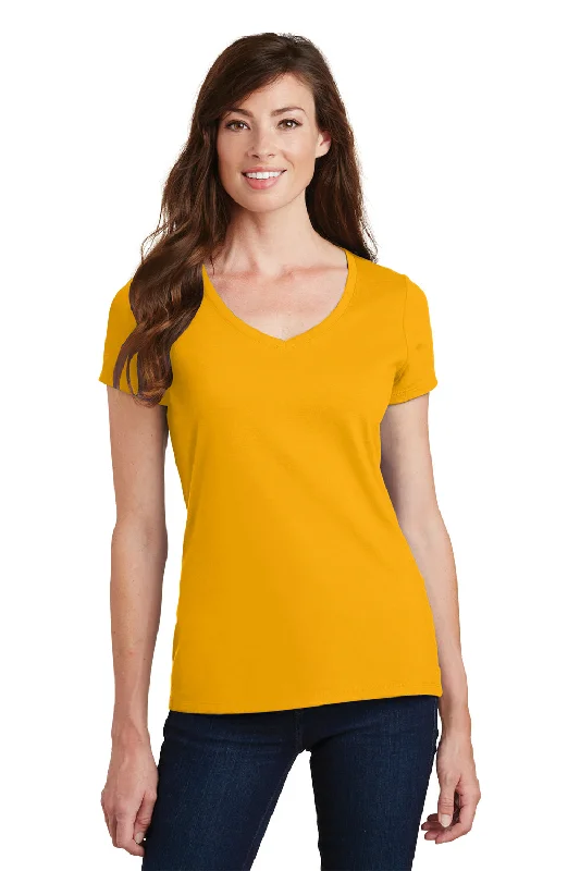 Carefree Style Port & Company Womens Fan Favorite Short Sleeve V-Neck T-Shirt - Bright Gold