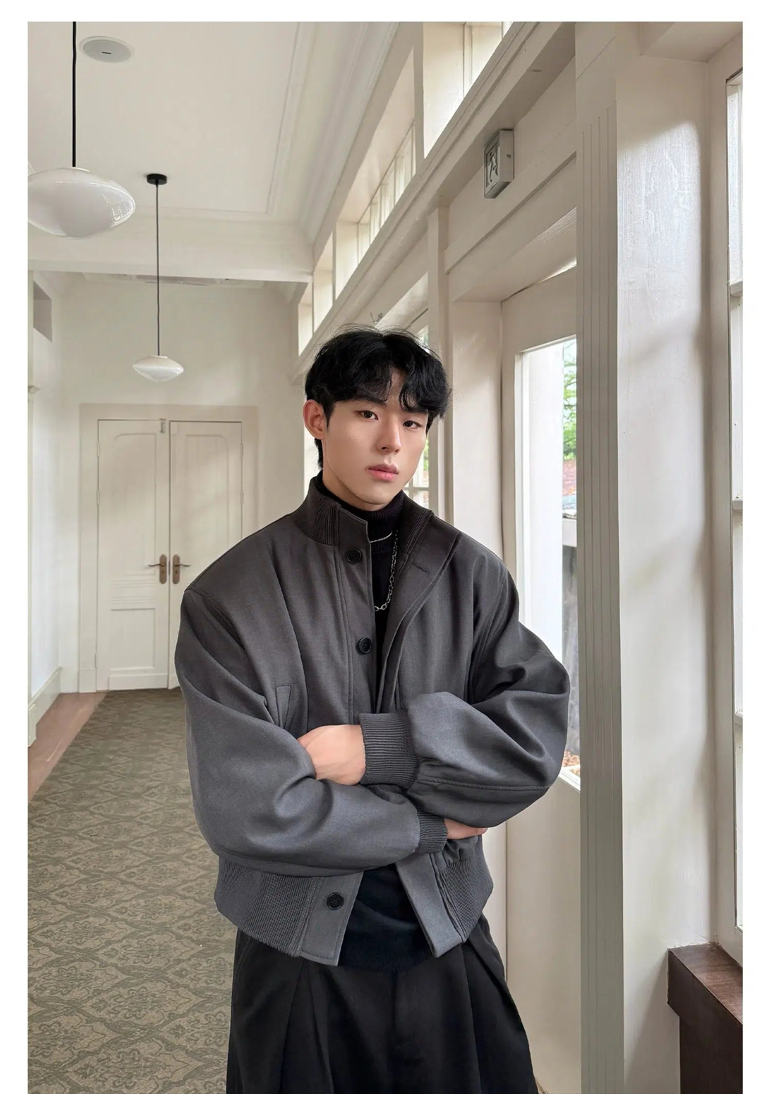 Refreshing Design Ribbed Cuffs Casual Bomber Jacket