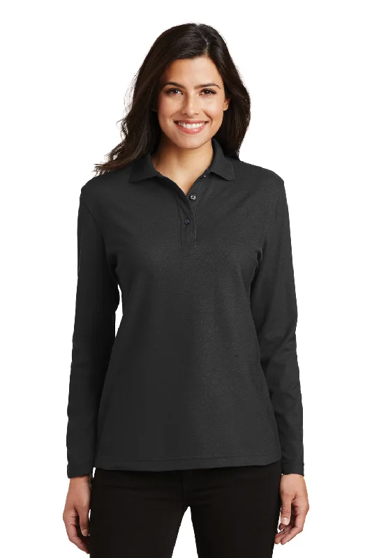 Sports Series Port Authority Womens Silk Touch Wrinkle Resistant Long Sleeve Polo Shirt - Black Sports Series Port Authority Womens Silk Touch Wrinkle Resistant Long Sleeve Polo Shirt - Black