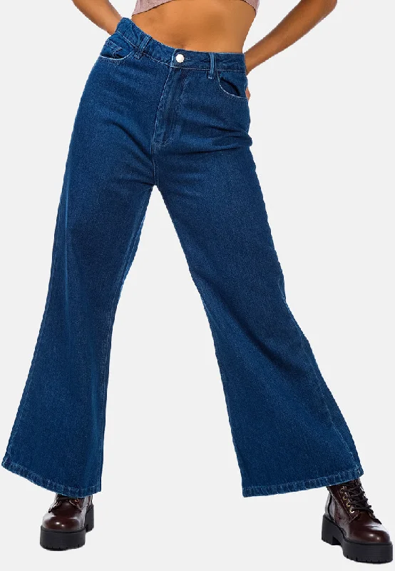 Fashionable Comfort Wide Leg Washed Jeans Pants