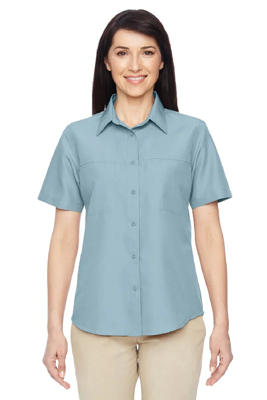 Luxury And Elegant Harriton Womens Key West Performance Short Sleeve Button Down Shirt w/ Double Pockets - Cloud Blue