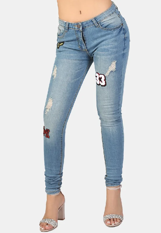 Elegant And Lazy ripped jeans with patch work