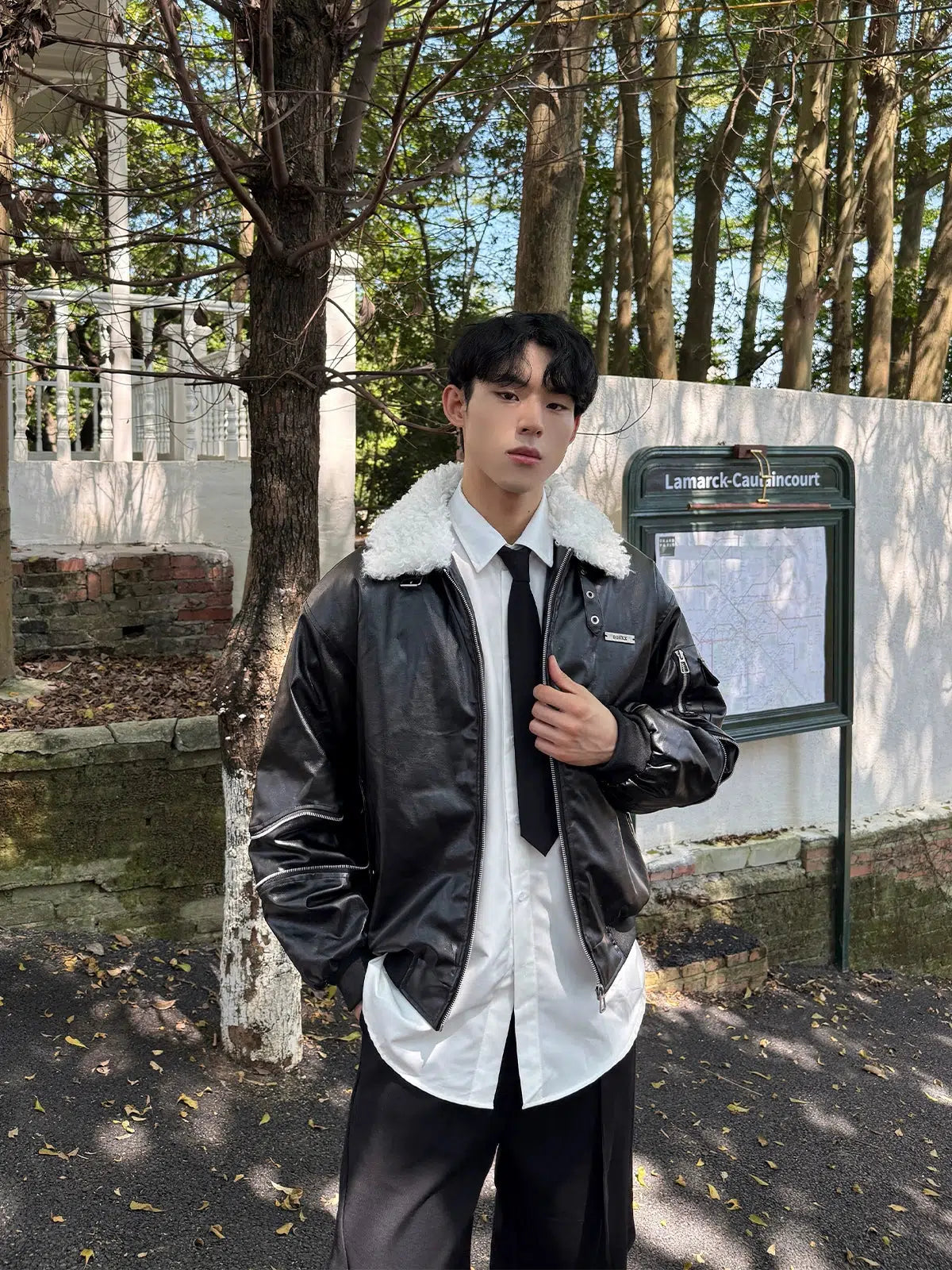 Must-have For Fashion Shearling Collar Leather Jacket