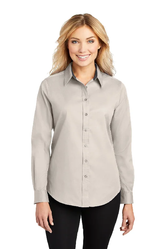 Retro Design Port Authority Womens Easy Care Wrinkle Resistant Long Sleeve Button Down Shirt - Light Stone - Closeout Retro Design Port Authority Womens Easy Care Wrinkle Resistant Long Sleeve Button Down Shirt - Light Stone - Closeout