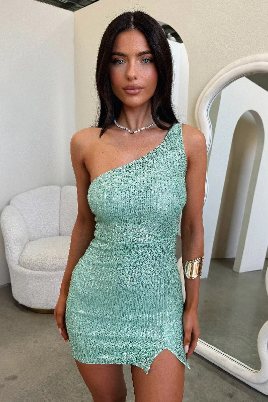 Cozy Chic Trends Bethany Mini Dress - Sage Sequin