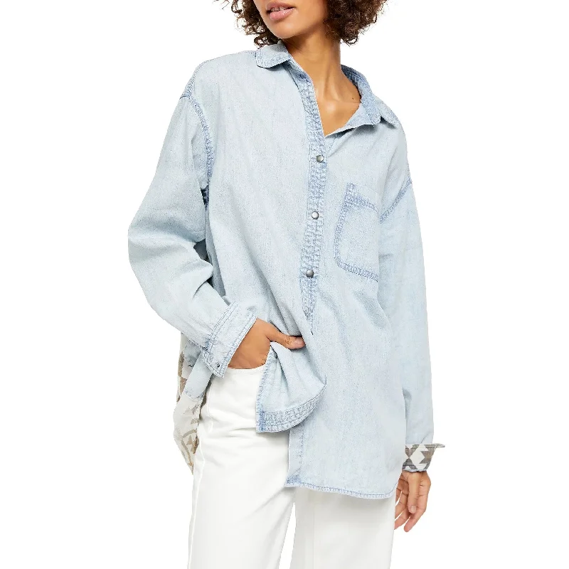 Soft Textures Free People Women's Echo Rock Button Down Shirt Blue Size Small