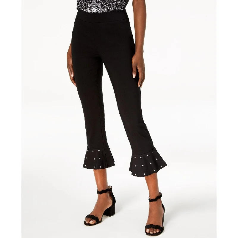 Casual Chic Inc International Concepts Women's Petite Studded Ruffle-Hem Pants Black Size 10