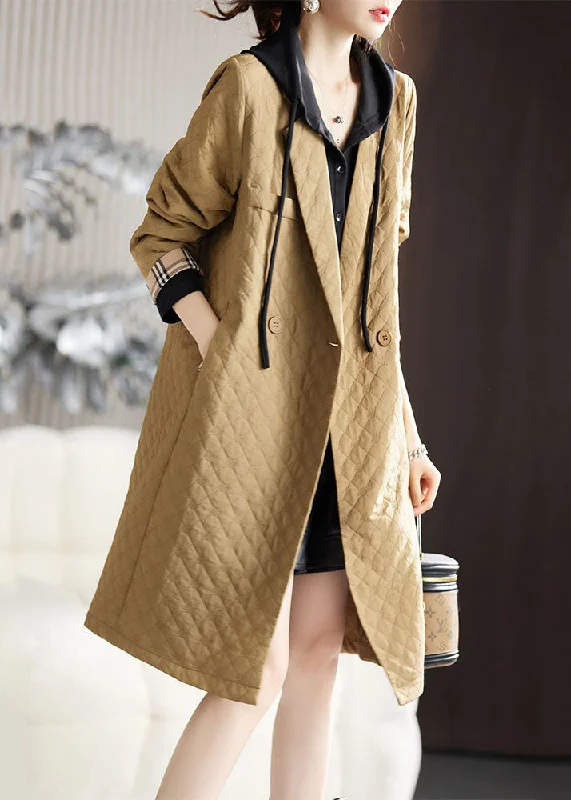 Fashionable Prints Jacquard Camel Notched Button Long Coat Long Sleeve