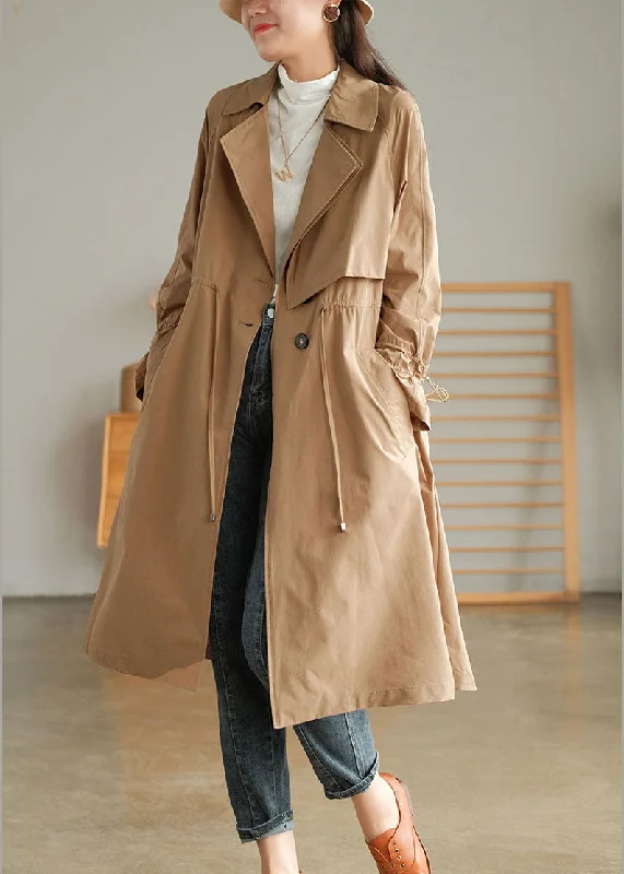 Cozy Vibes Khaki Solid Color Cotton Trench Coats Oversized Notched Fall