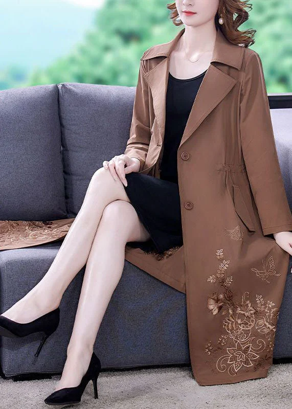 Modern Comfort Khaki Solid Spandex Cinch Trench Coat Notched Collar Fall
