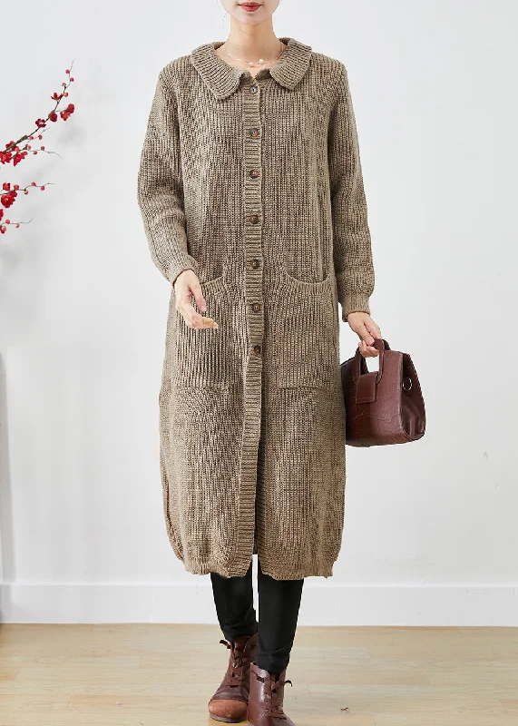 Stylish Comfort Khaki Thick Knit Trench Coats Oversized Pockets Fall