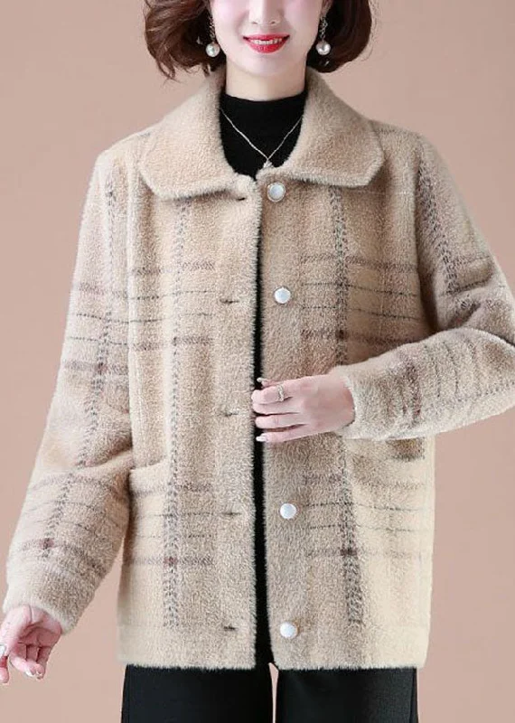 Versatile Comfort Light Camel Print Mink Hair Knitted Coats Square Collar Button Winter Versatile Comfort Light Camel Print Mink Hair Knitted Coats Square Collar Button Winter