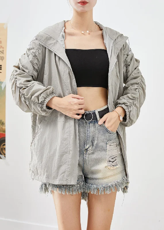 Trends Light Grey UPF 50+ Coats Oversized Wrinkled Drawstring Fall