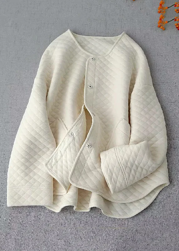 Effortless Elegance Loose Apricot Button Pockets Thin Cotton Filled Coat Long Sleeve