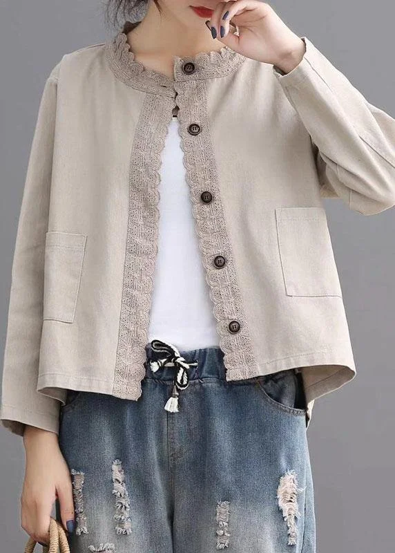Sports Design Loose Beige retro Denim Pockets Casual Coats Fall