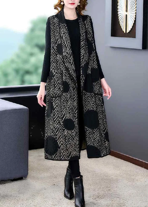 Knowledge And Elegance Loose Black Print Pockets Patchwork Cotton Waistcoat Sleeveless Knowledge And Elegance Loose Black Print Pockets Patchwork Cotton Waistcoat Sleeveless