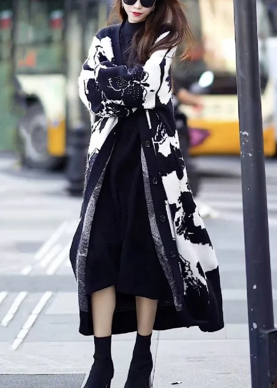 Innovative Design Loose Black V Neck Button Patchwork Knit Knit Sweater Maxi Coat Fall Innovative Design Loose Black V Neck Button Patchwork Knit Knit Sweater Maxi Coat Fall