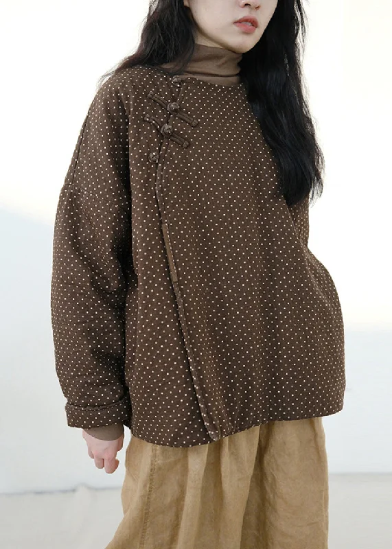 Smart Comfort Wear Loose Coffee Dot Button Patchwork Cotton Coat Winter Fall