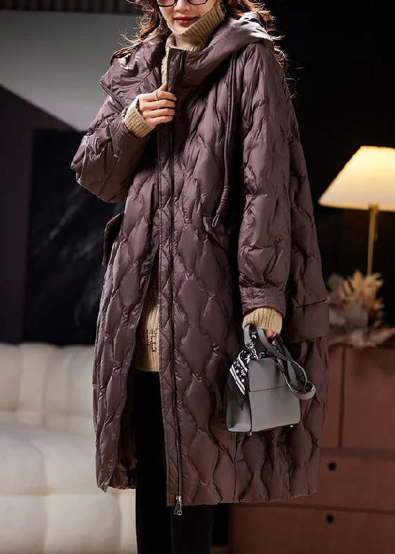 Fashion Wear Loose Coffee Hooded Pockets Winter Coat