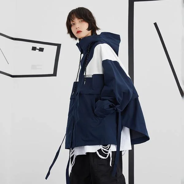 Casual Street Loose Drawstring Bandage Hooded Stand Collar Casual Women Short Coat