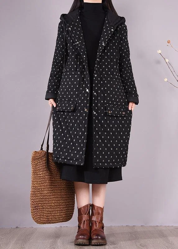 High-quality Fabrics Loose Fitting Coats Black Hooded Pockets Casual Outfit