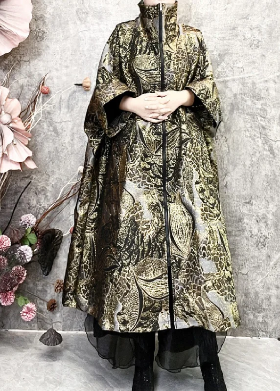 Exquisite Tailoring Loose Fitting Versatile Oversized Trench Coat Patchwork Jacquard