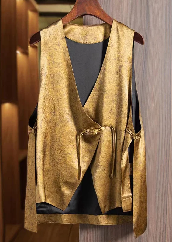 Exclusive Customization Loose Gold Asymmetrical Button Silk Waistcoat Sleeveless