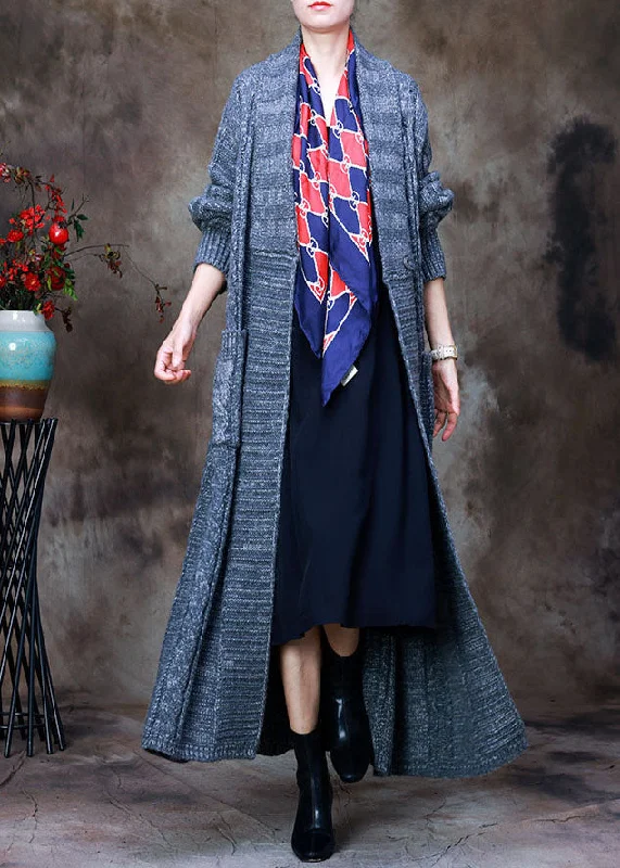 Knitted Design Loose Grey V Neck Woolen knit trench coats Spring