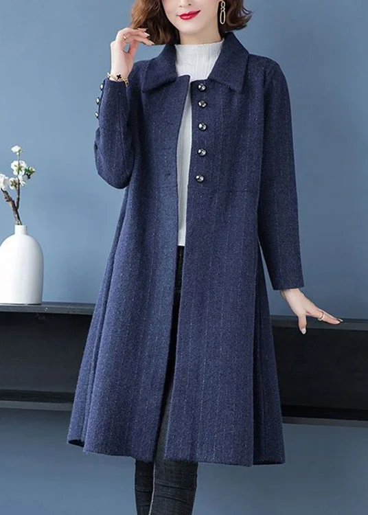 Timeless Style Loose Navy Peter Pan Collar Button Patchwork Woolen Coats Fall