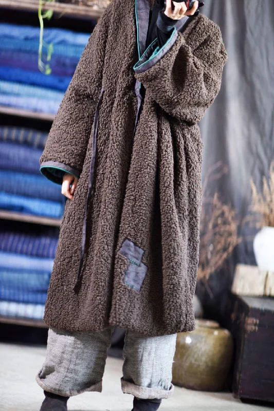 Casual Style Loose Patchwork Warm Long Coat Female Vintage Winter Trench Coat Ladies Retro Long Topcoat 2020