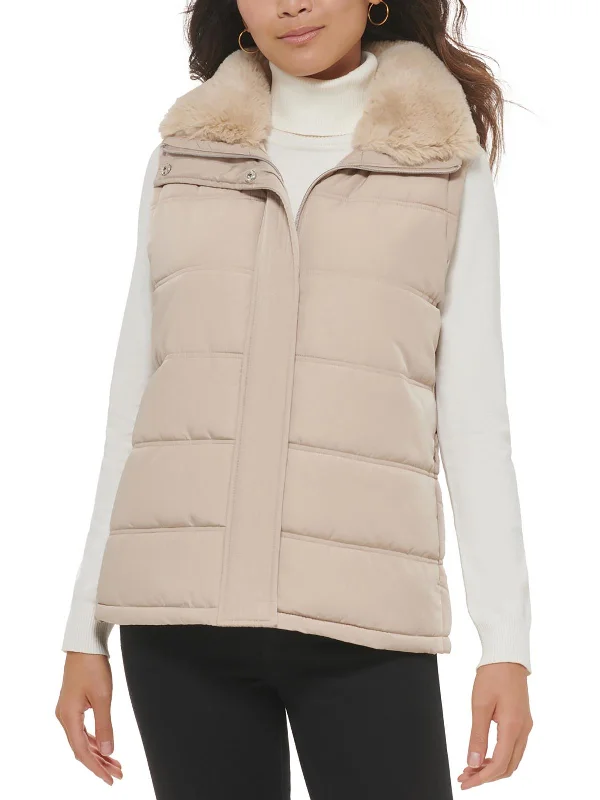 Modern Chic Womens Quilted Faux Fur Vest