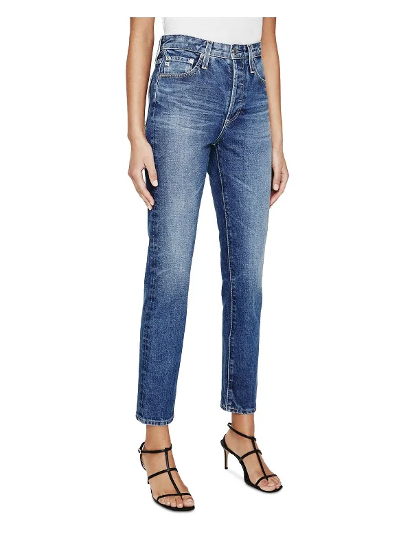 Sporty Elegance Alexxis Womens High Rise Button Fly Straight Leg Jeans
