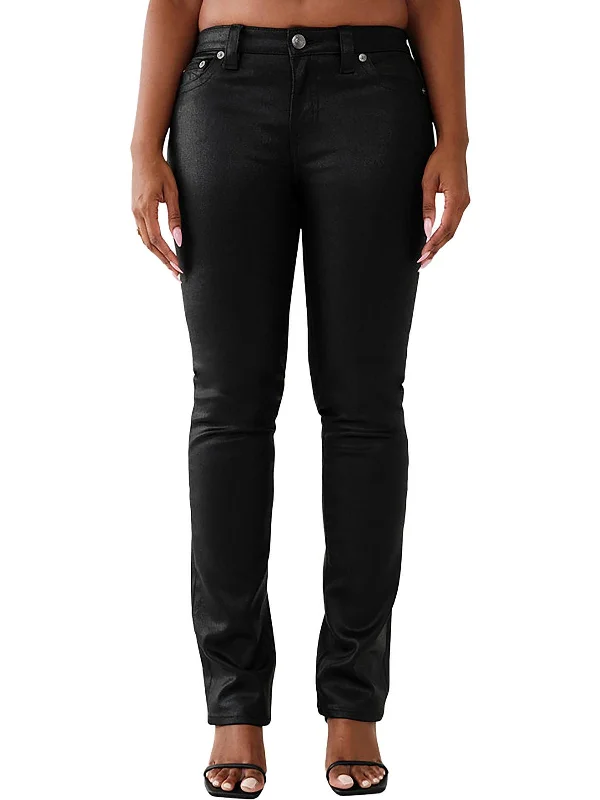 Luxury And Elegant Billie Womens Mid-Rise Coated Straight Leg Jeans