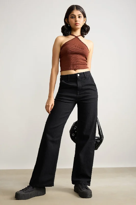 Soft Looks Jet Black Wide Leg Jeans