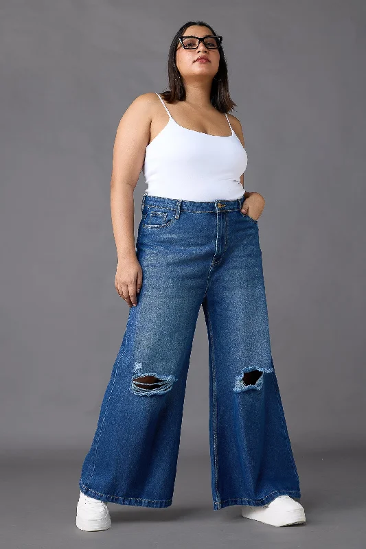 Artistic Temperament Denim Deluge Distressed Curve Flare Jeans
