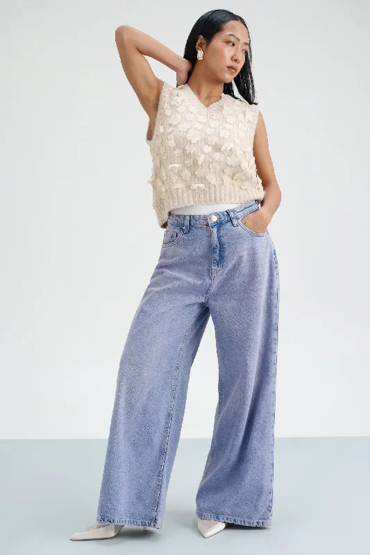 Cozy Vibes Blue Blush Cropped Wide Leg Jeans