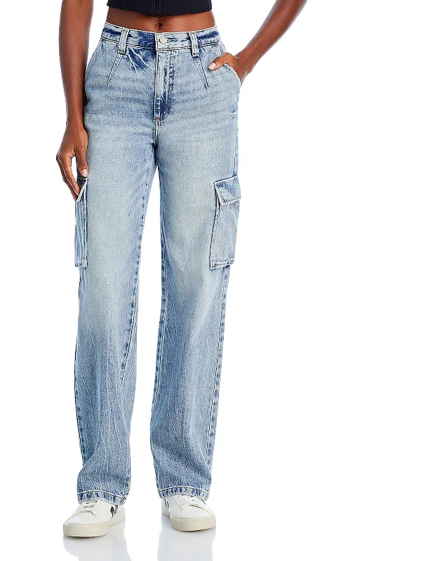 Urban Style bobbie Womens Mid Rise Light Wash Straight Leg Jeans