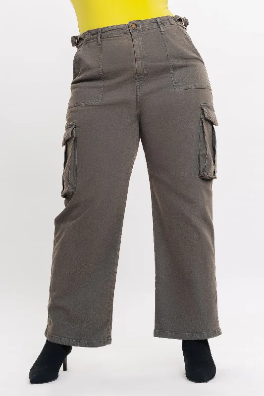 Fashionable And Versatile Curve Contrast Stitch Denim Grey Cargo Pants
